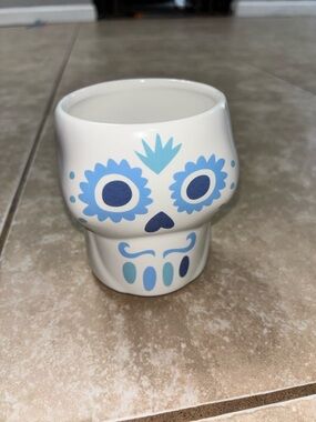 Blue Sugar Skull Ceramic Coffee Mug - White
